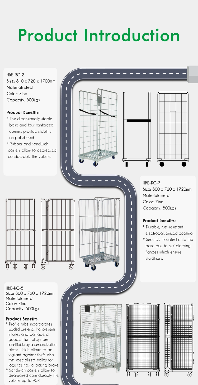 4 Doors Nestable Roll Container Cage Container Trolley