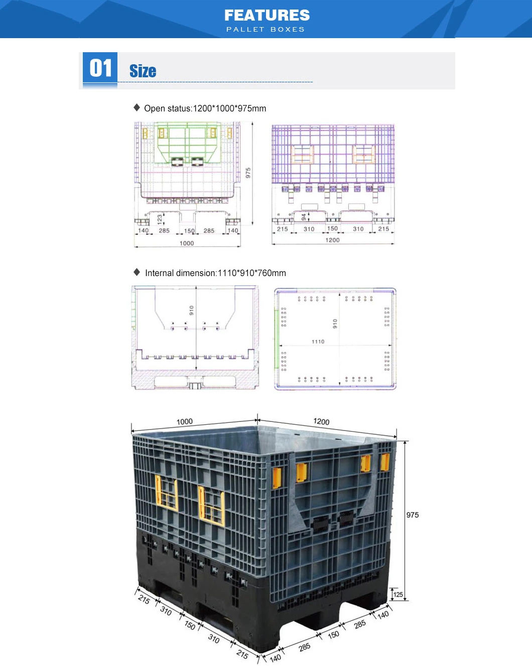 Plastic Pallet Bin Large Foldable Plastic Pallet Box