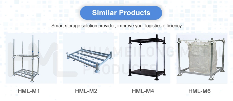 Hml Customized Transport Stacking Folding Mobile Metal Pallet Nestainer Rack