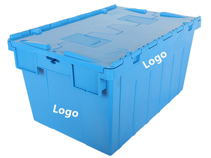 Logistics Box Nestable Tote Crate Attached Lid Container for Moving