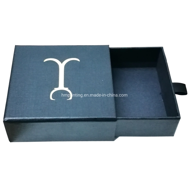 Small Luxury Black Jewelry Box Sliding Drawer Box Packaging Custom Hot Stamping Logo