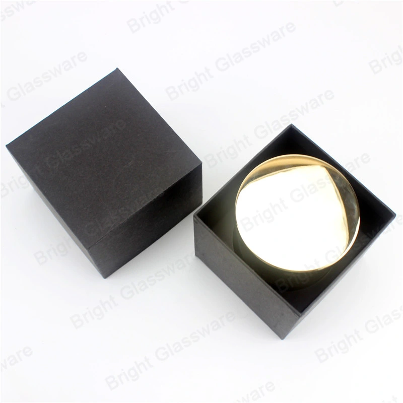 9oz Black Glass Candle Jar with Gold Metal Lid and Black Box Wholesale