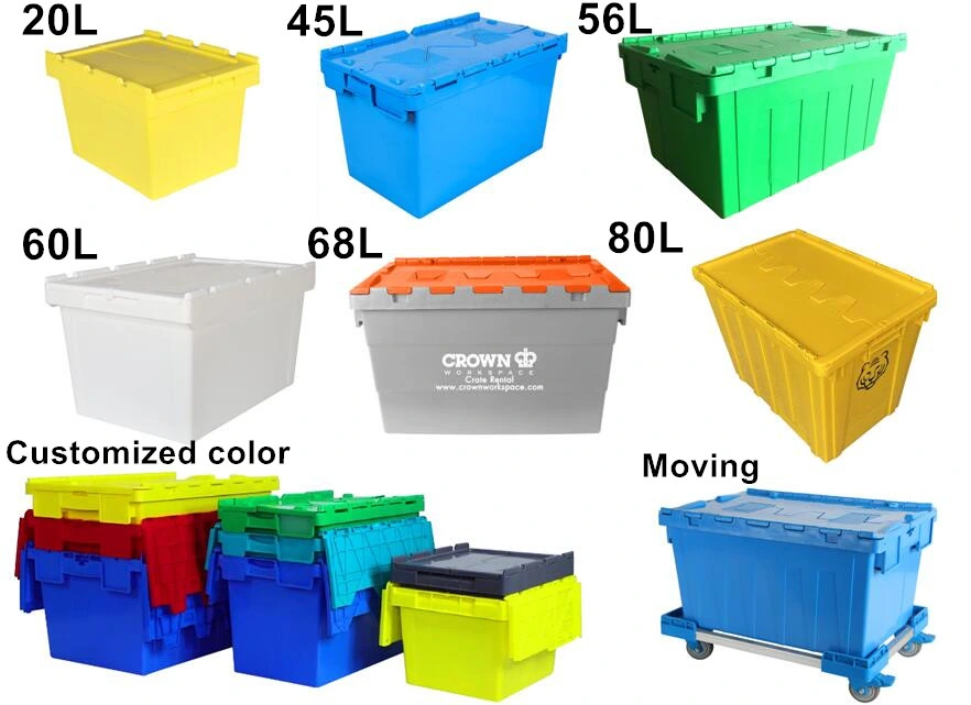 Virgin PP Nesting Storage Attached Lid Tote Plastic Turnover Crate