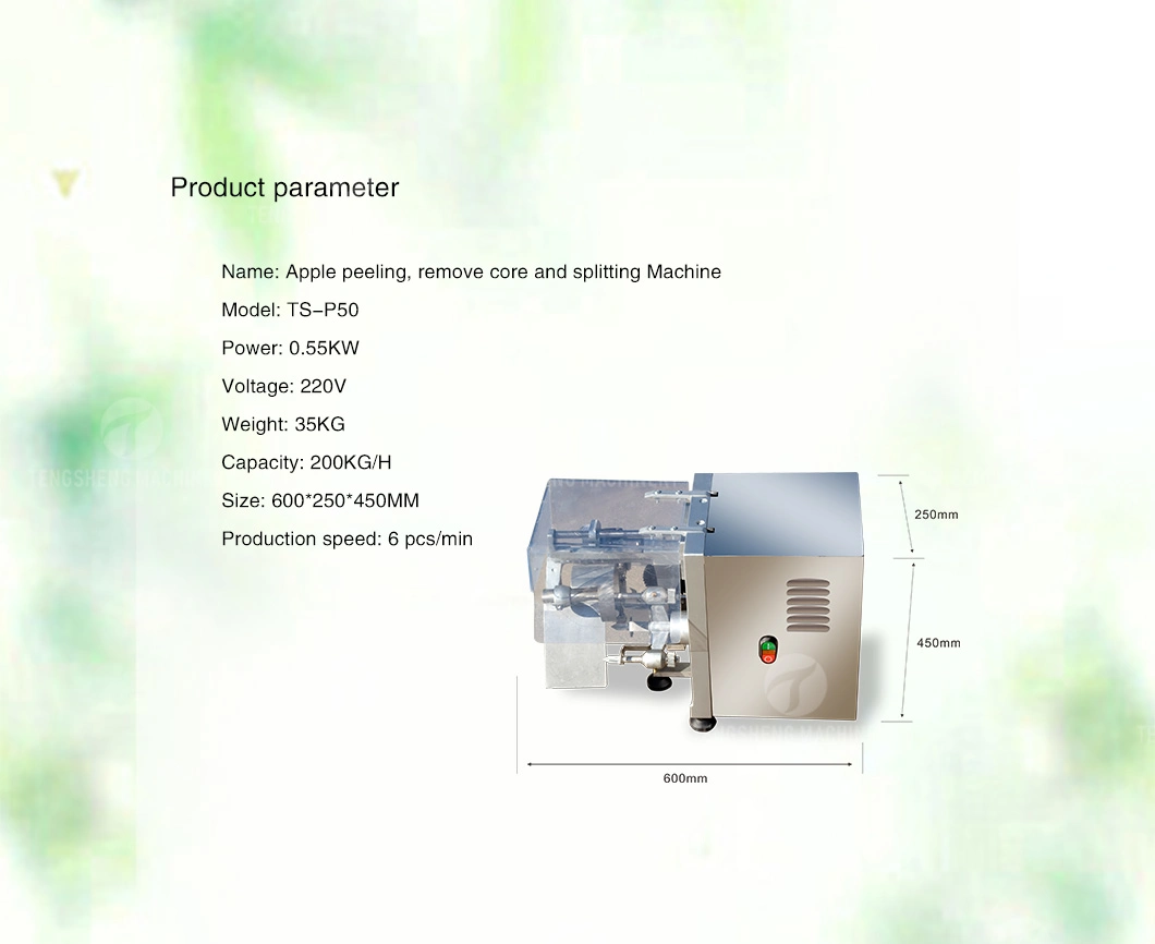 Apple Skin Peeler Coring and Slicing Machine Industrial Apple Ring Fruit Peeling Pitting Machine (TS-P50)