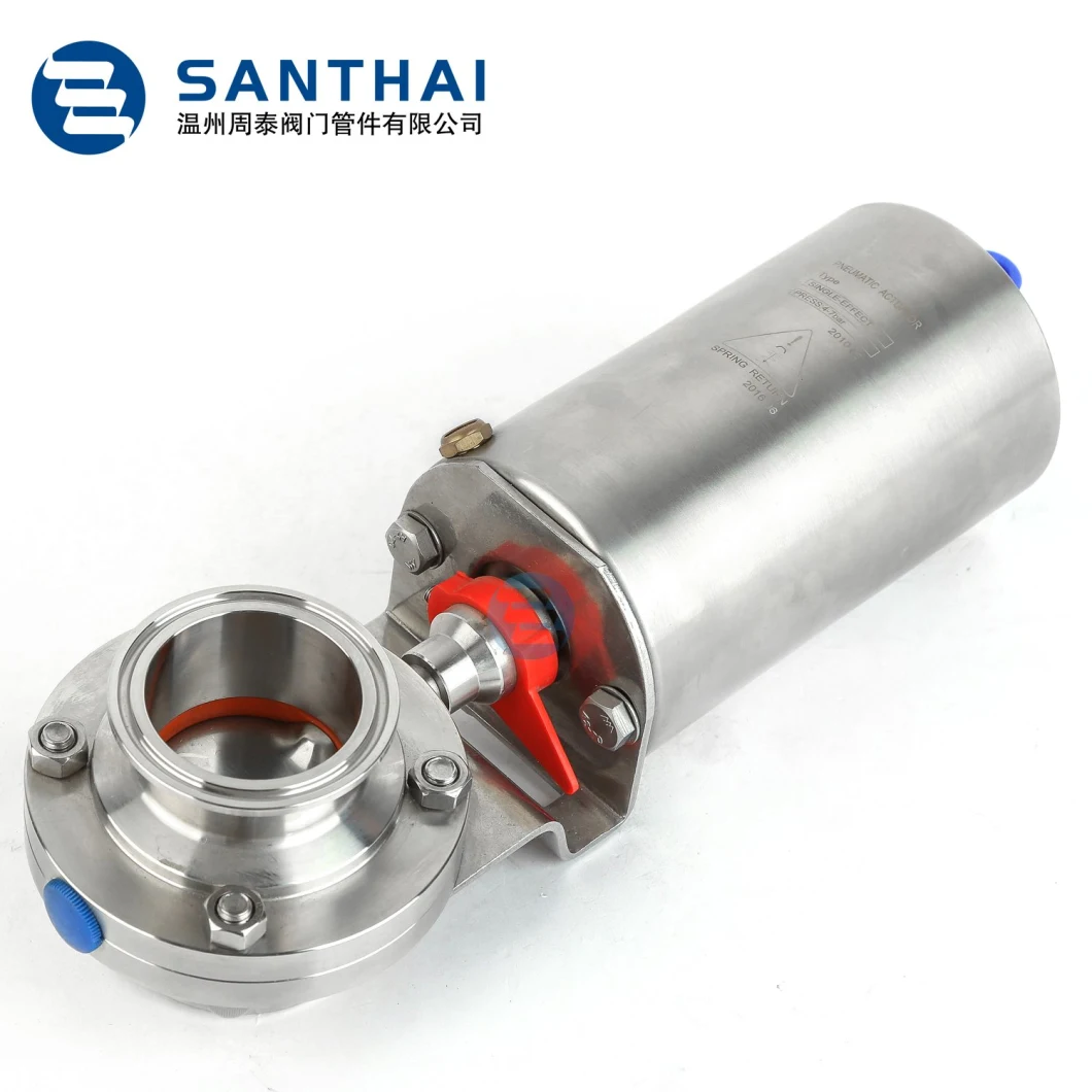 304 316 Stainless Steel Butterfly Valve Hydrauli/Pneumatic Actuator for Sanitary Hygienic Usage 3A Standard or Customized