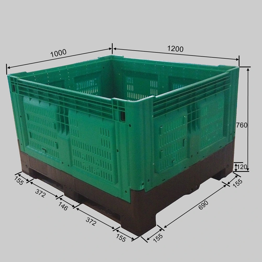 1200X1000X760mm Plastic Foldable Pallet Box Plastic Fruit Bins Mesh Pallet Box