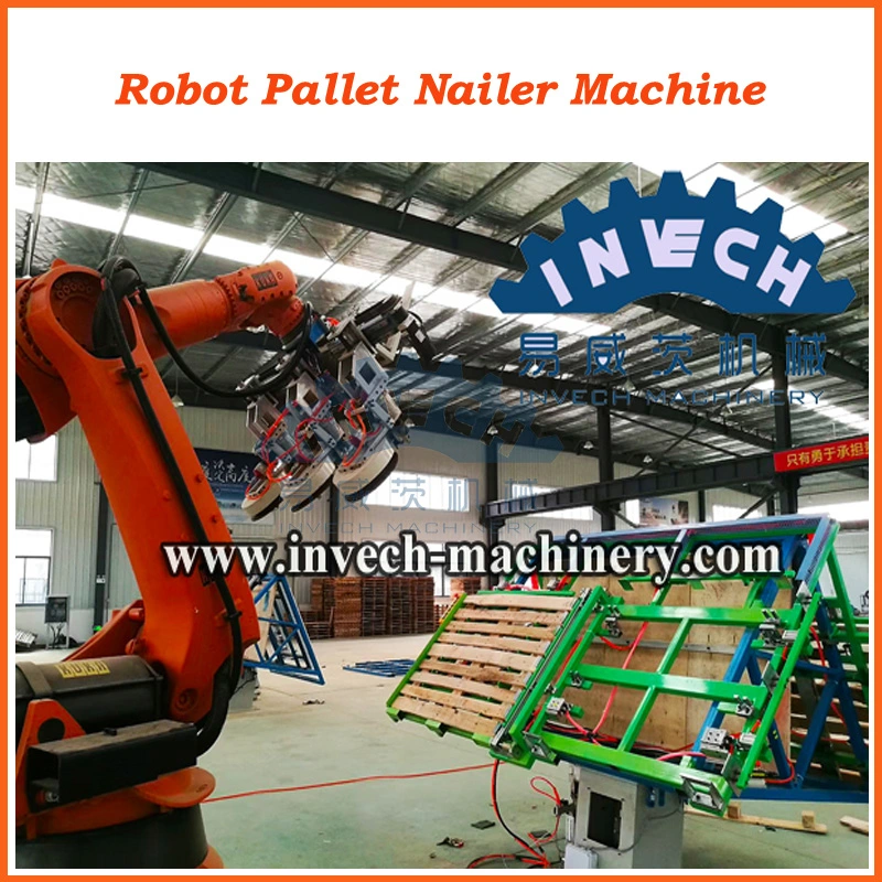 Robot EU Standard Wooden Pallets Processing Line for Blocks and Stringer Pallets Nailing