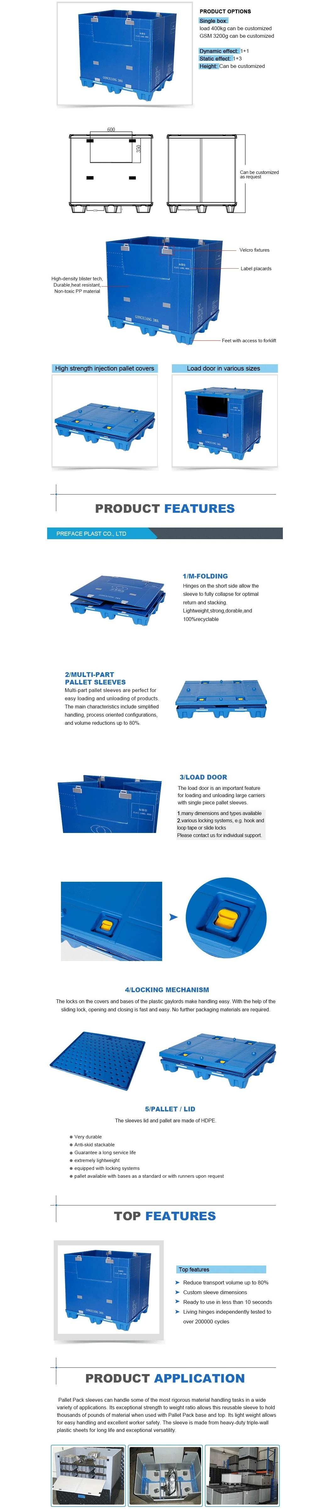 Industrial Customized Collapsible Plastic Pallet Bins with Shrink Sleeve Packaging