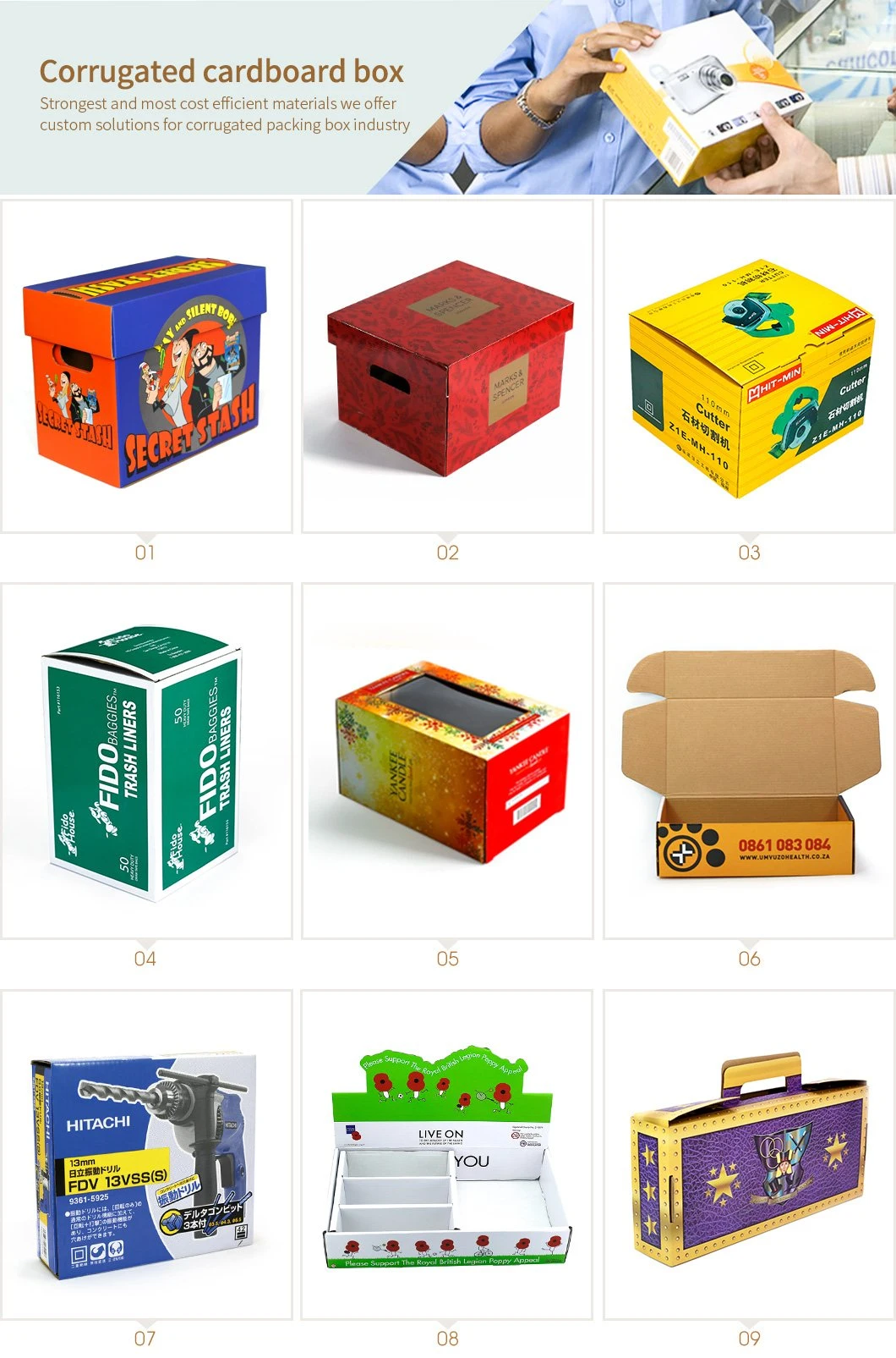 Blue Color Corrugated Paper Box with Insert Atuo Part Accessories Box Company Logo Printing