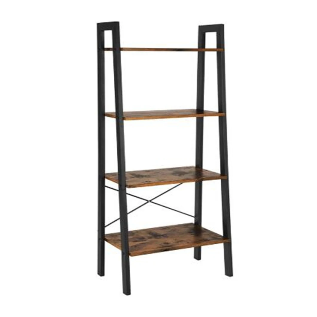 4 Tier Wooden Ladder Bookshelf Metal Frame Industrial Bookshelf Display Rack