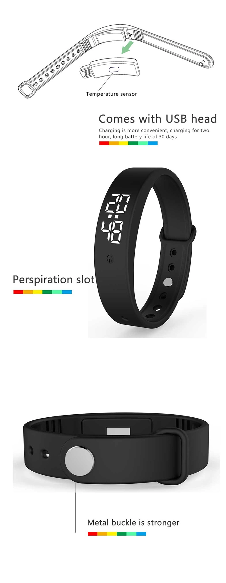 Q18 Band Bluetooth Fitness Tracker Blood Pressure Big Color Screen Smart Bracelet GPS Gold