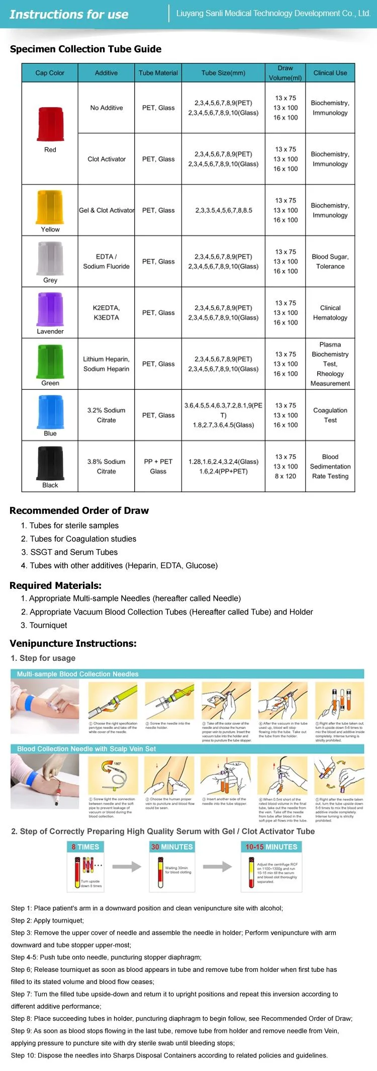 Green Top Lithium Heparin Non-Vacuum Test Tube for Blood Collection