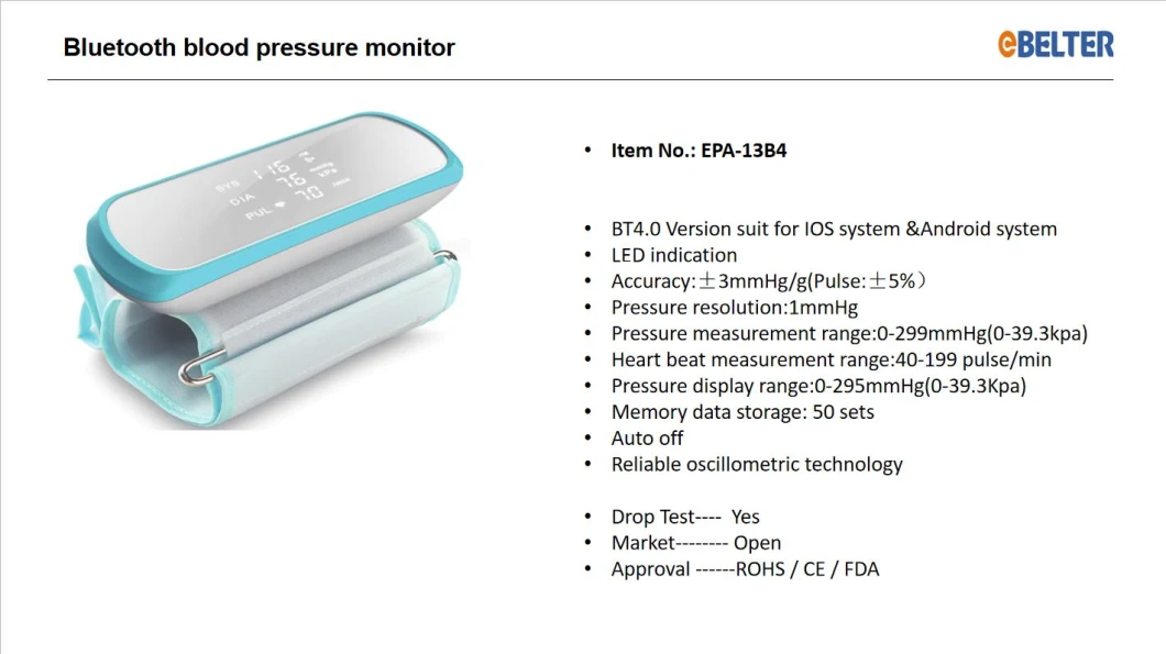 Digital Bluetooth Upper Arm Blood Pressure Monitor with LED Display
