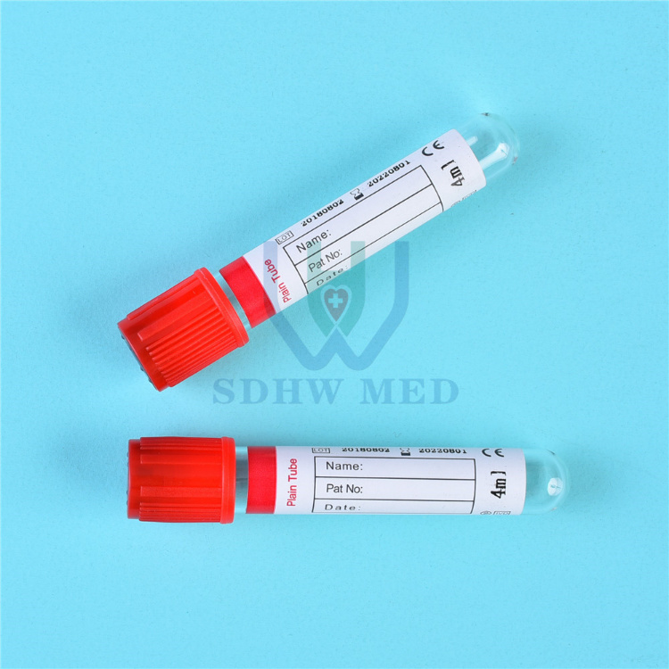 Medical Red Top No Additive Blood Sample Collection Test Tubes