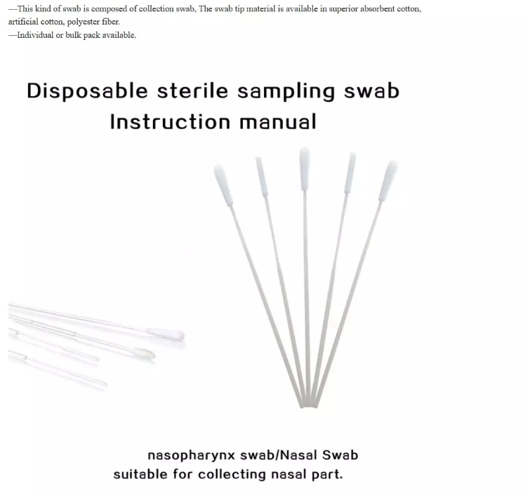 Lab Diagnosis Disposable Sampling Consumables Flocked Sterile Specimen Nasopharyngeal Collection Swab with Tube