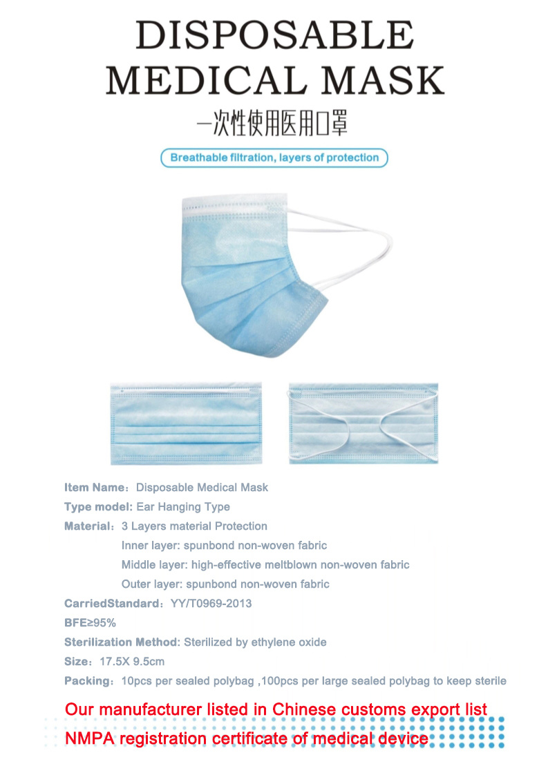 China General Medical Supplies Health Medical Equipment Protective Face Masks Medical 3ply Disposable Medical Mask