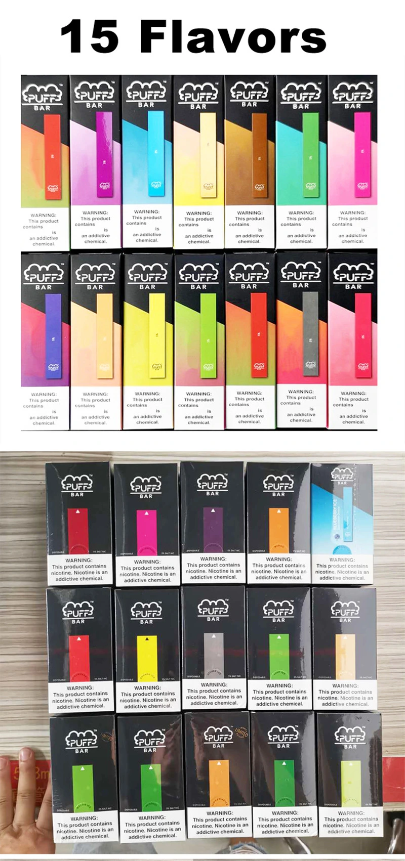 15 Different Flavors Colored Smoke Puff Bar Disposable Vape Pen
