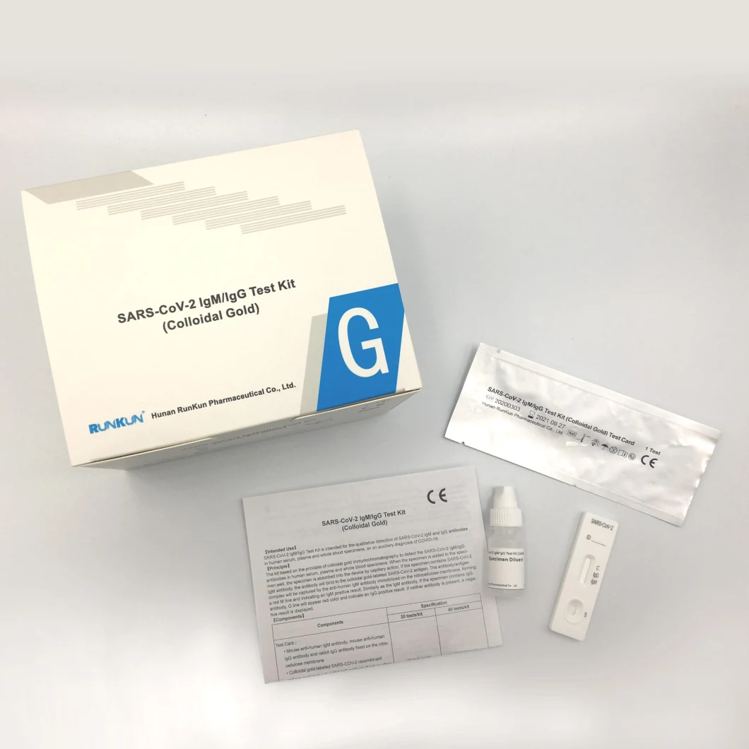 Runkun Igg-Igm Rapid Test Kit Colloidal Gold/Antibodies Blood Fast Testkit Strip