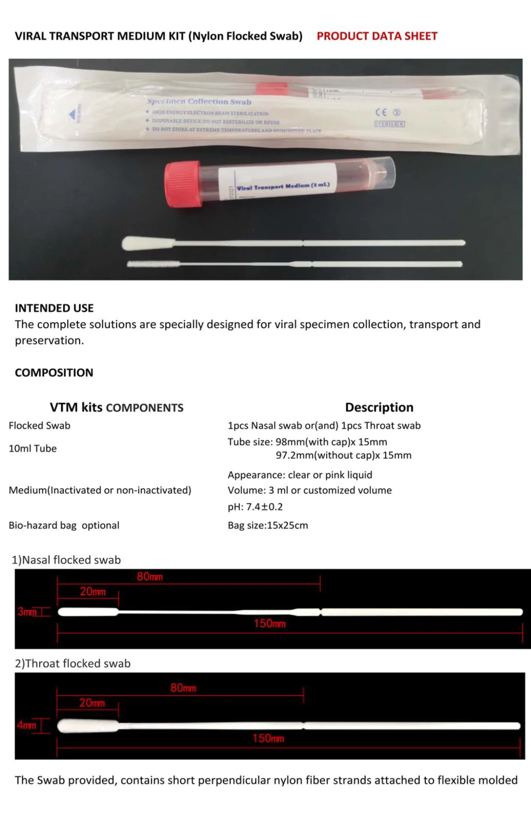 Medical Disposable Sterile Nasal Virus Sampling Tube Sample Collection Tube for Throat Swab