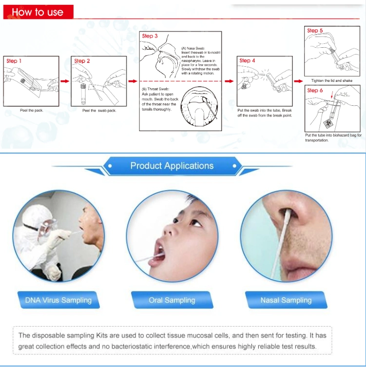 Saliva Collector Sample Collection Viral Transport Tube Disposable Virus Sampling Tube with Nasopharyngeal Swab