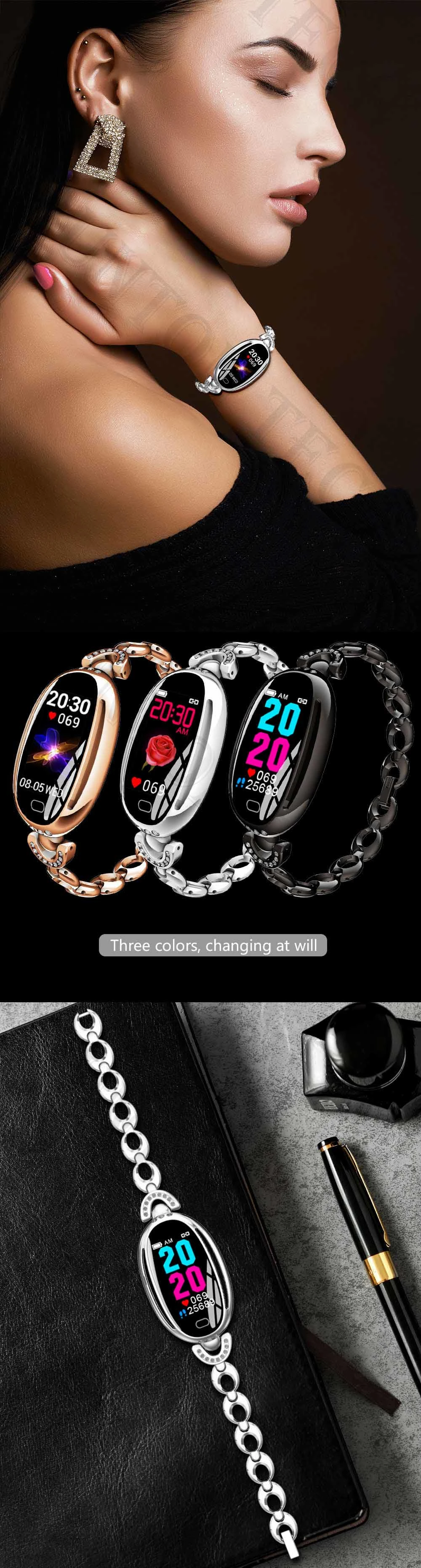 Top Quality Smart Watch E68 Women Lady Heart Rate Blood Pressure Bracelet Fitness Tracker