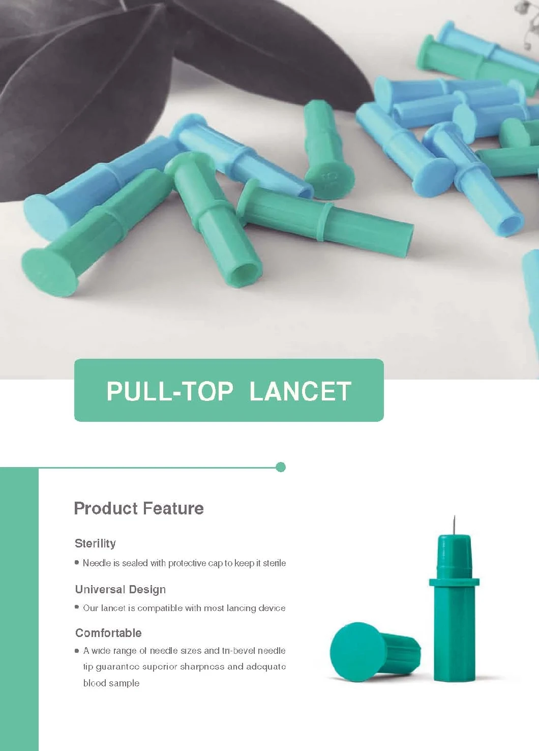 Disposable Safety Sterile Pull-Top Type Blood Lancet for Blood Collection