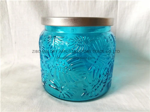 19oz of Colored Glass Jar in Different Patterns with Metal Lid