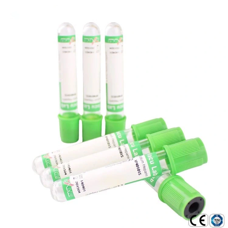 Green Top Lithium Heparin Non-Vacuum Test Tube for Blood Collection