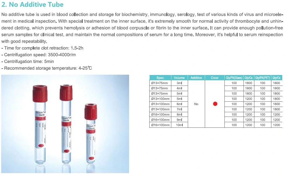 Medical Vacuum Blood Collection Tube for Pet or Glass