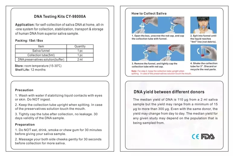 DNA Rna Virus Test Lab Gene Detection Disposable Saliva Collector