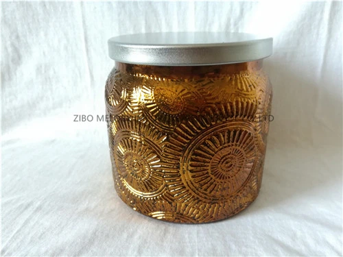 19oz of Colored Glass Jar in Different Patterns with Metal Lid
