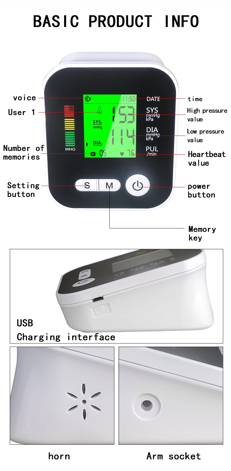 Upper Arm Digital Automatic Blood Pressure Monitor Digital Bpm and Turgoscope