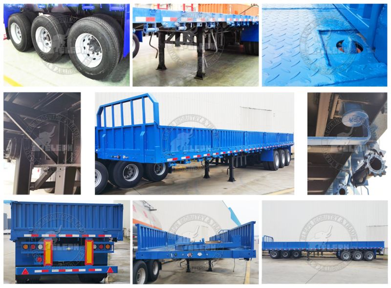 3 Axle 40FT Length Side Wall Removable Truck Semi Flatbed Transport Container Trailer