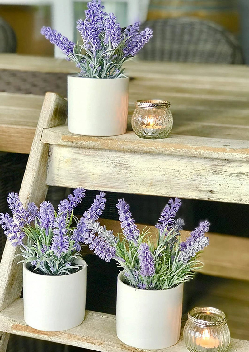 Artificial Lavender in White Pot Realistic Faux Lavender Plant Stunning Lavender Decor Pot for Indoor Plant Decor Quality Feaux Lavender Flowers
