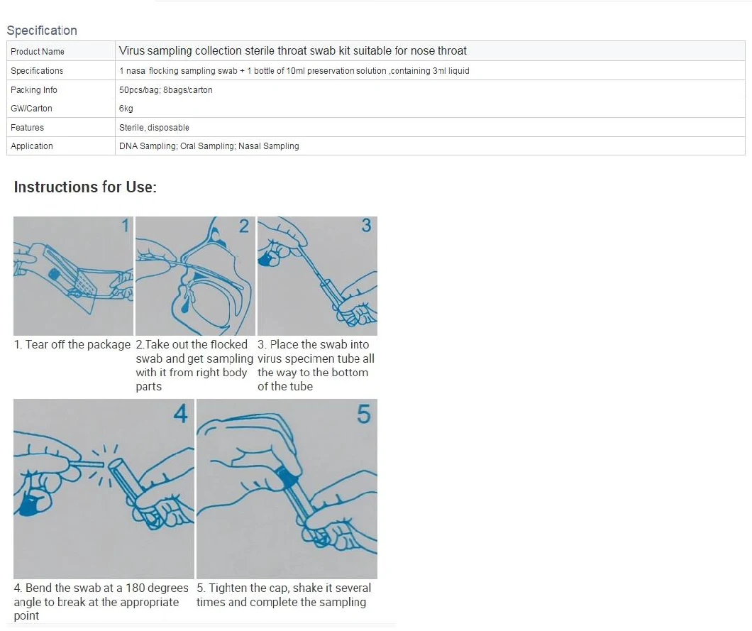 Virus Transport Medium Virus Sampling Tube Medical Collection Container Sample Collection Vtm