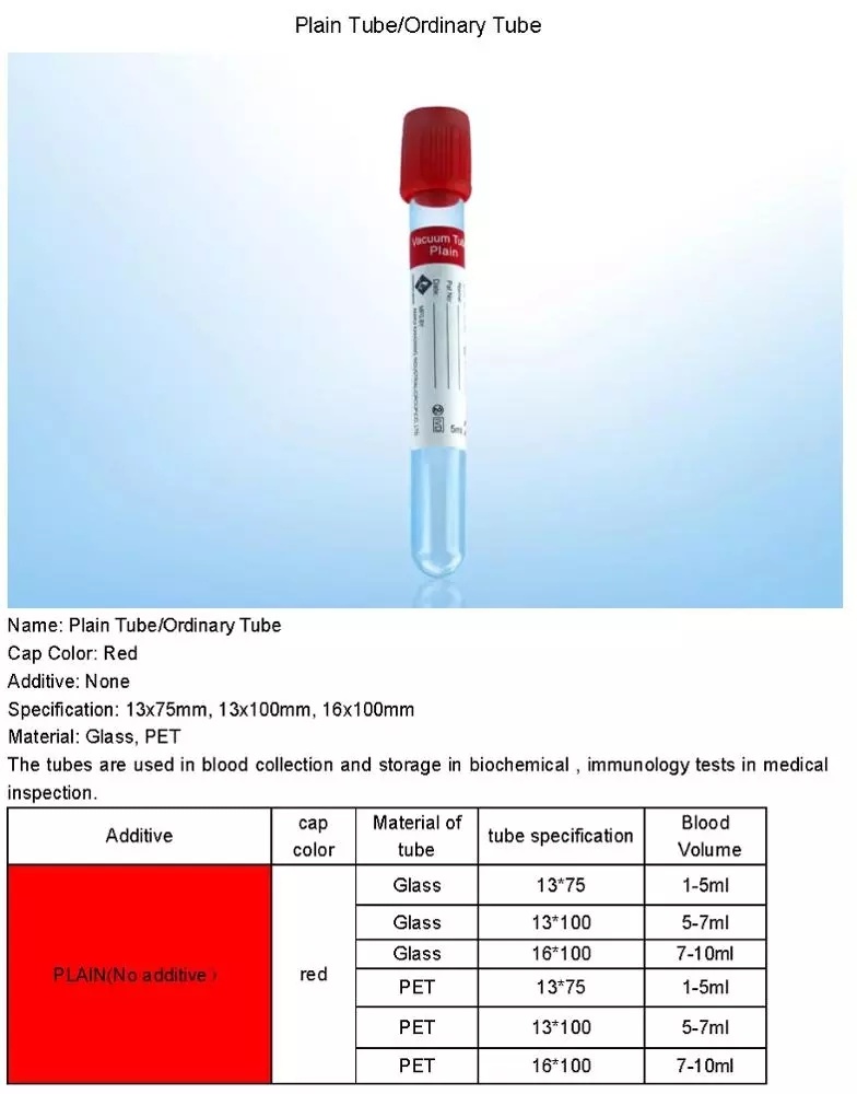Disposable Medical Non Vacuum Blood Collection Tube