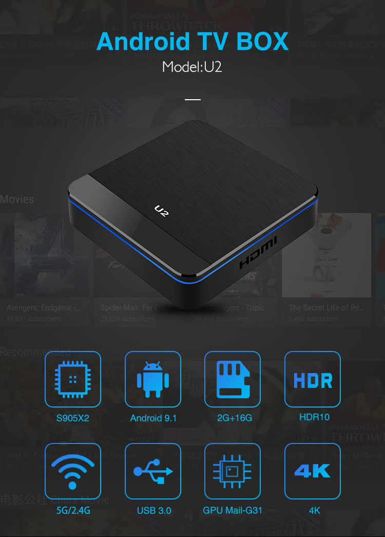 WiFi Smart Switch 1080P HD Hindi Video Songs Android TV Box S905X3