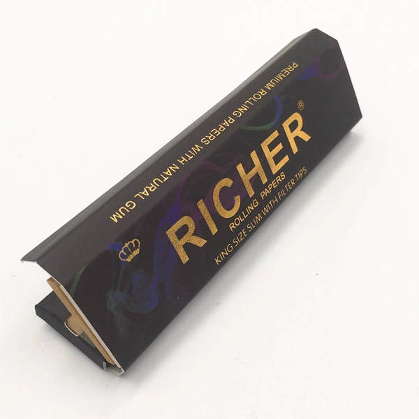High Quality Golden/Silver Stamping Surface Hemp Cigarette Rolling Paper with Filter Tips