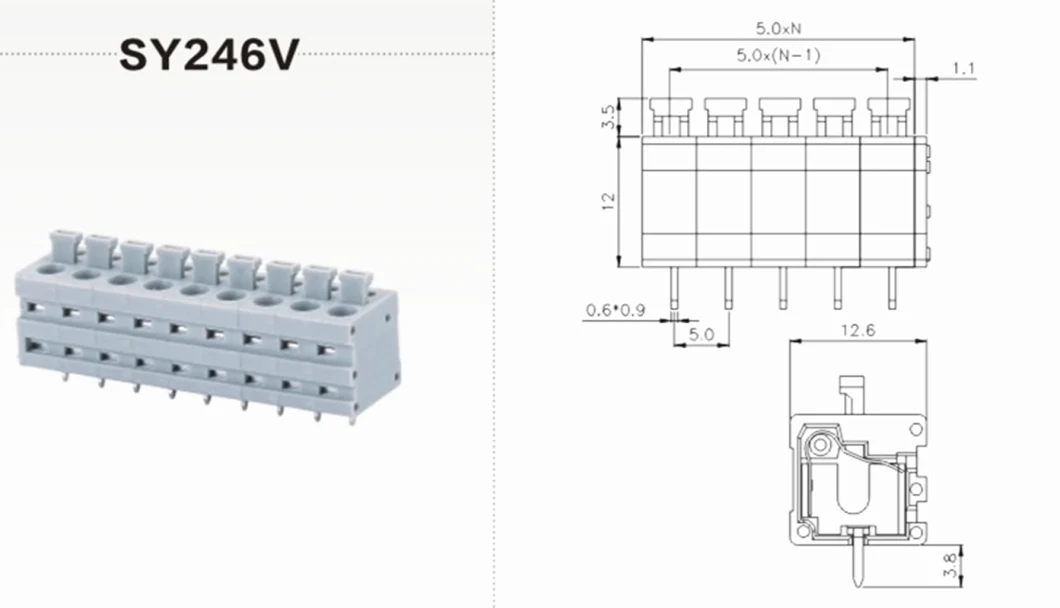 141-2.54mm Pitch Right Angle Spring Electrical PCB Connector Terminal Blocks