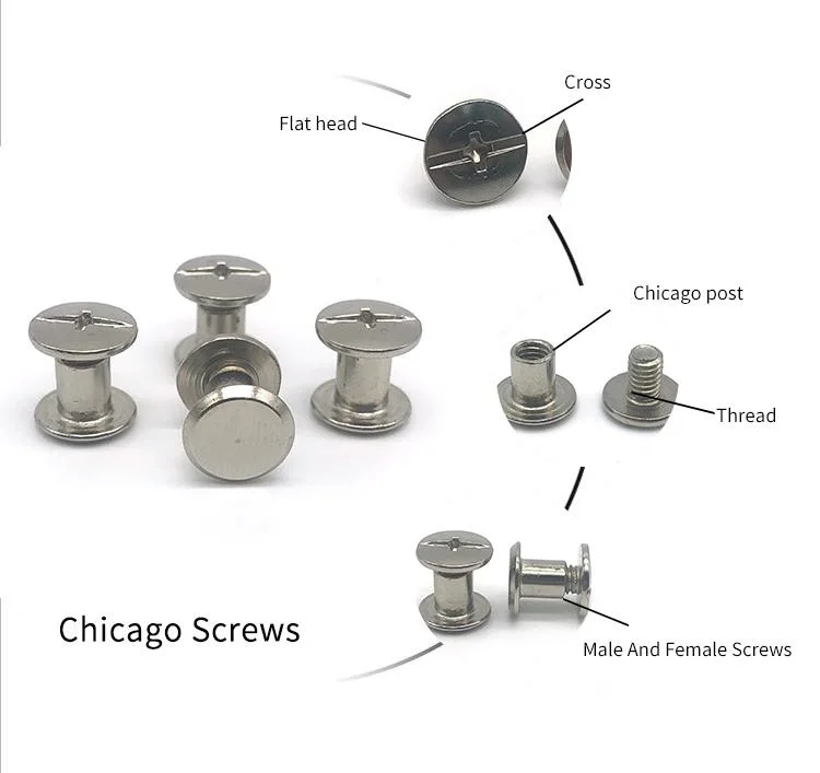 China Suppliers Custom 90 mm 8mm 3mm M3 M6 Binding Post Screw Rivet Stainless Steel Male and Female Countersunk Chicago Screws