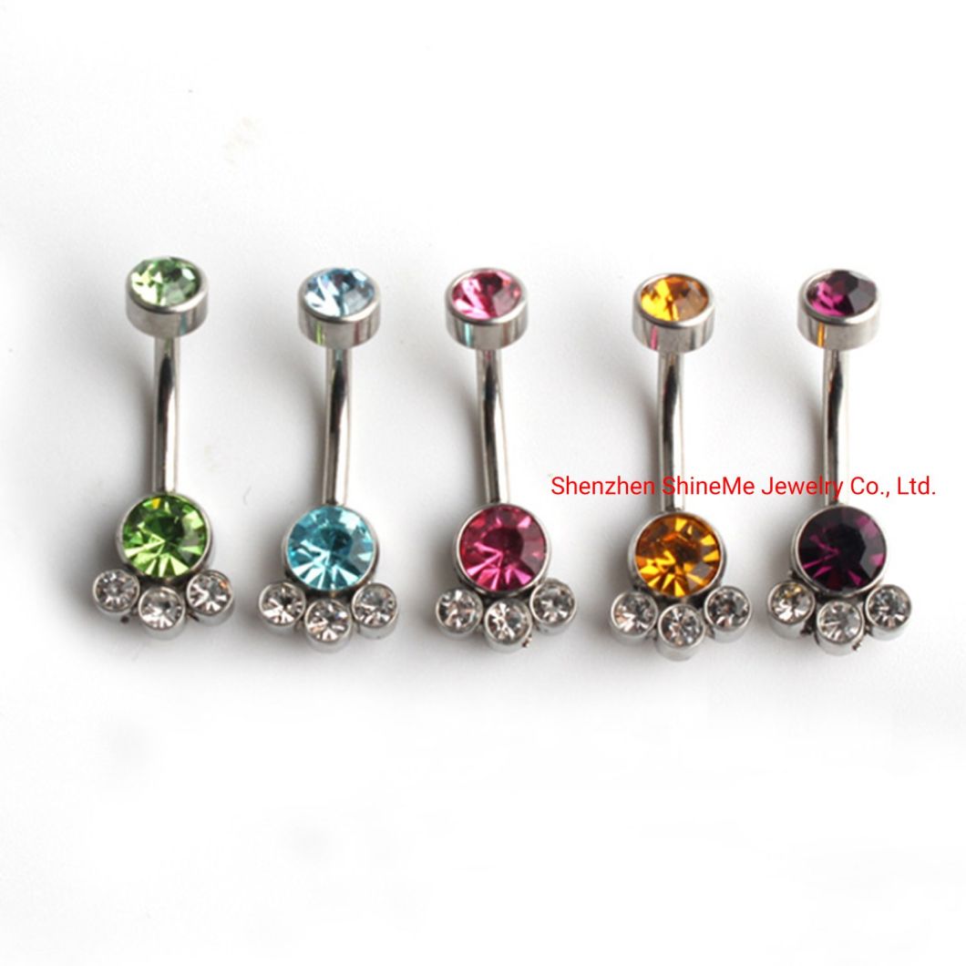 Body Piercing Stainless Steel Jewelry Double-Headed Round Zircon Belly Ring Ssp070