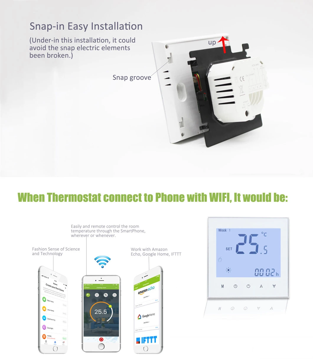 Electrical Heating WiFi Smart Thermostat with Capacitive Touch Buttons
