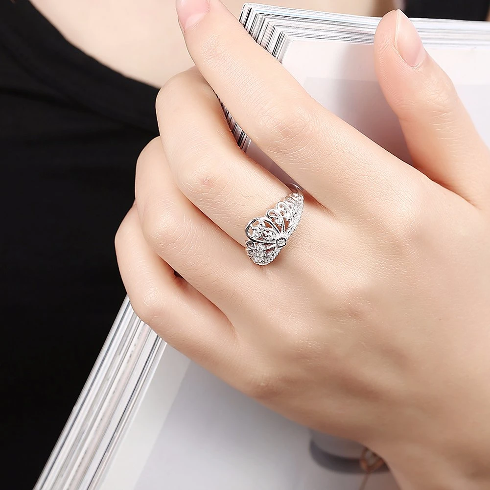 925 Sterling Silver Crown Zircon Round Silver Ring Fashion Jewelry