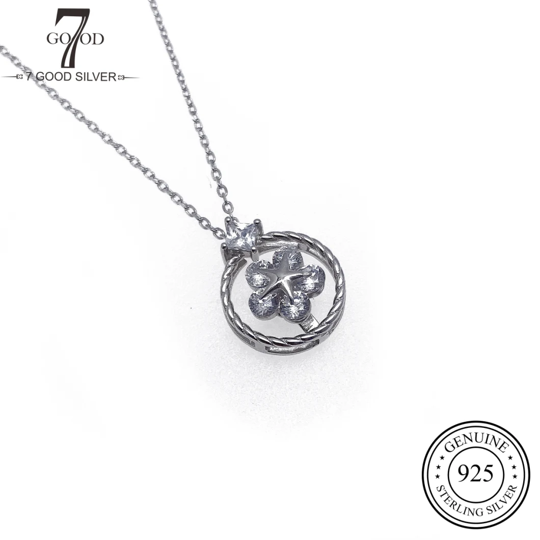 OEM Custom Fashion 925 Silver Jewelry Necklace with Moving Fllower Charm