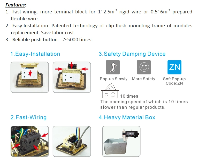Brass Alloy Floor Socket Box/Electrical Socket/Floor Pop up Socket Outlet