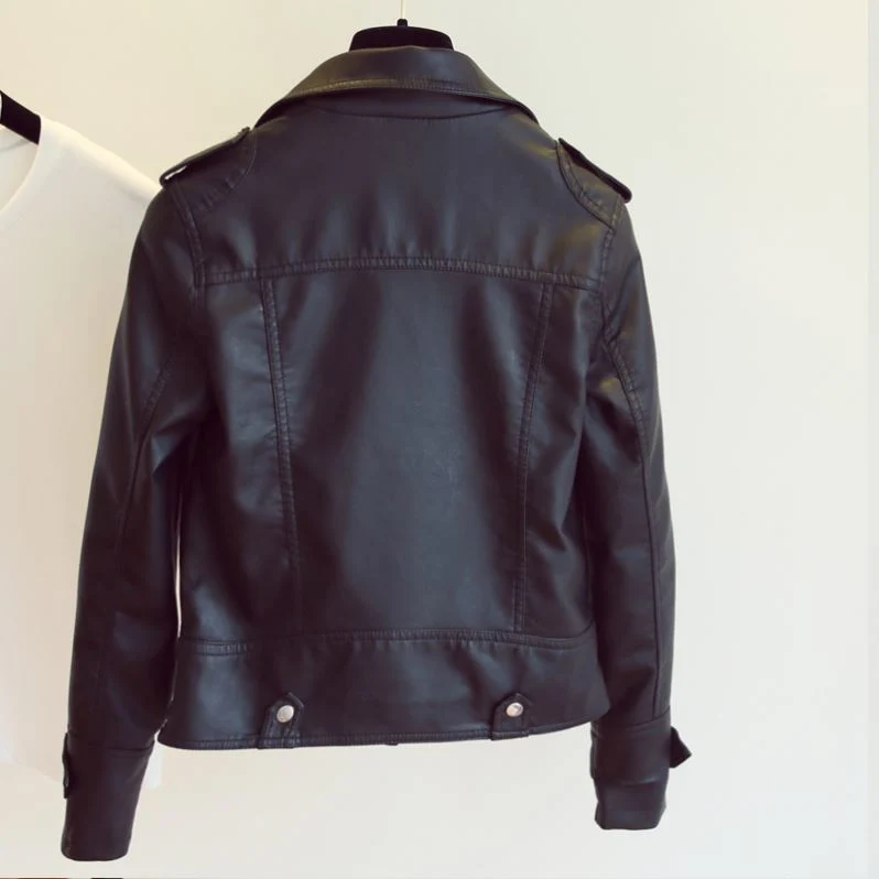 PU Leather Jacket Women Faux Leather Coat Slim Black Rivet Zipper Motorcycle Pink Jackets