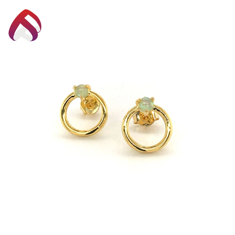 New Style 925 Sterling Silver Opal Jewelry Round Earring with White Round Opal Fashion Earring Stud