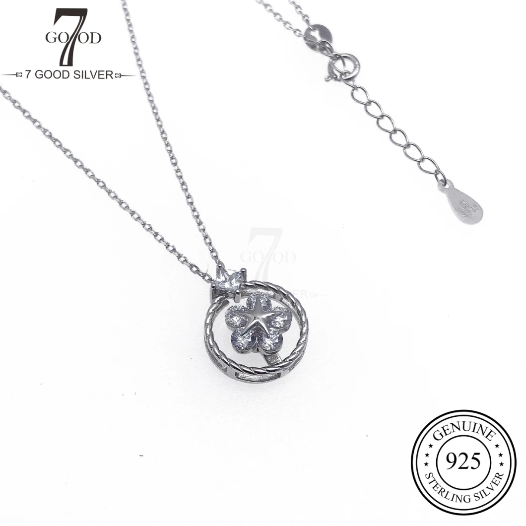 OEM Custom Fashion 925 Silver Jewelry Necklace with Moving Fllower Charm