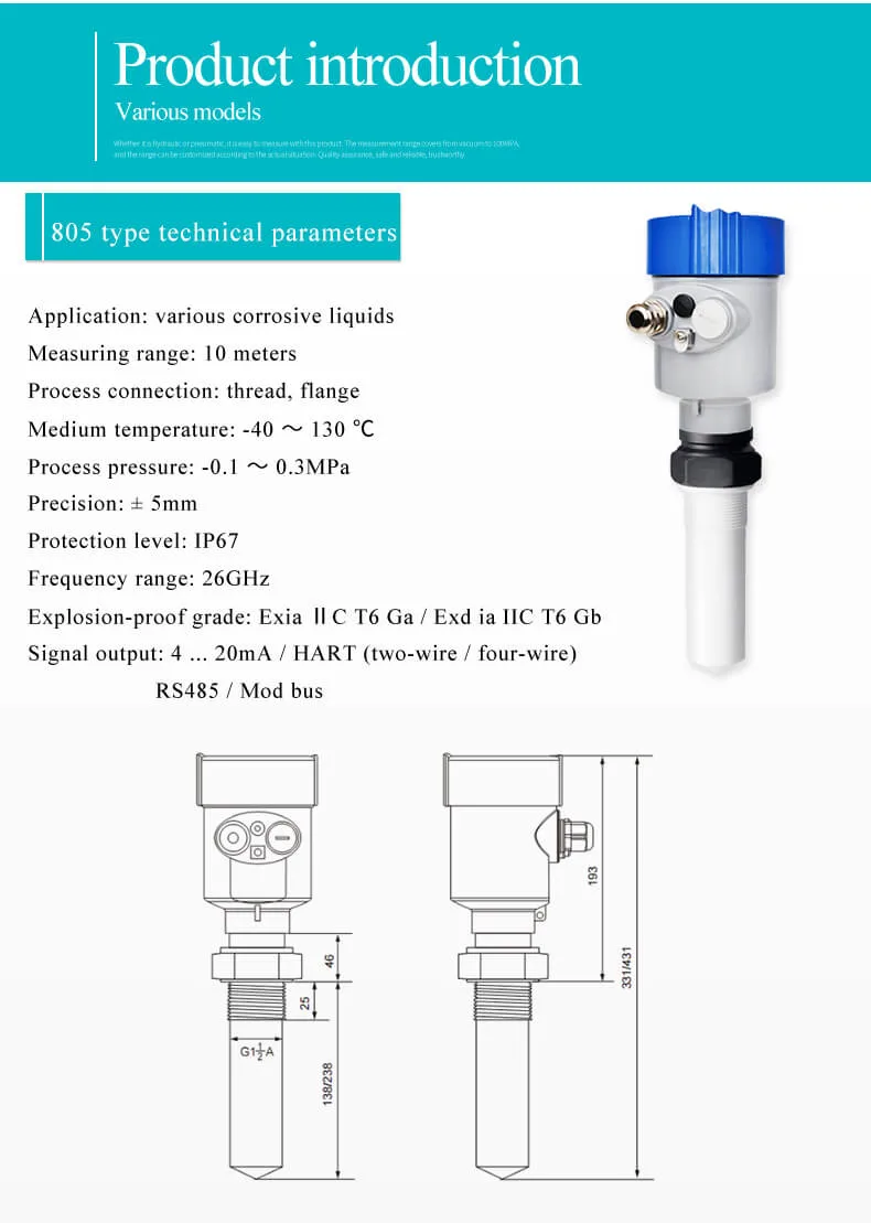 Non-Contact Solid Corn Tank Level Sensor Powder Radar Level Gauge