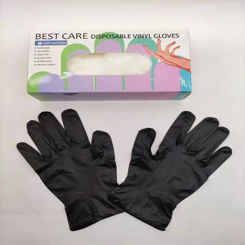 Food Contact Safety Protection Powder Free Disposable Vinyl PVC Gloves Clear Blue Black Cheap Gloves